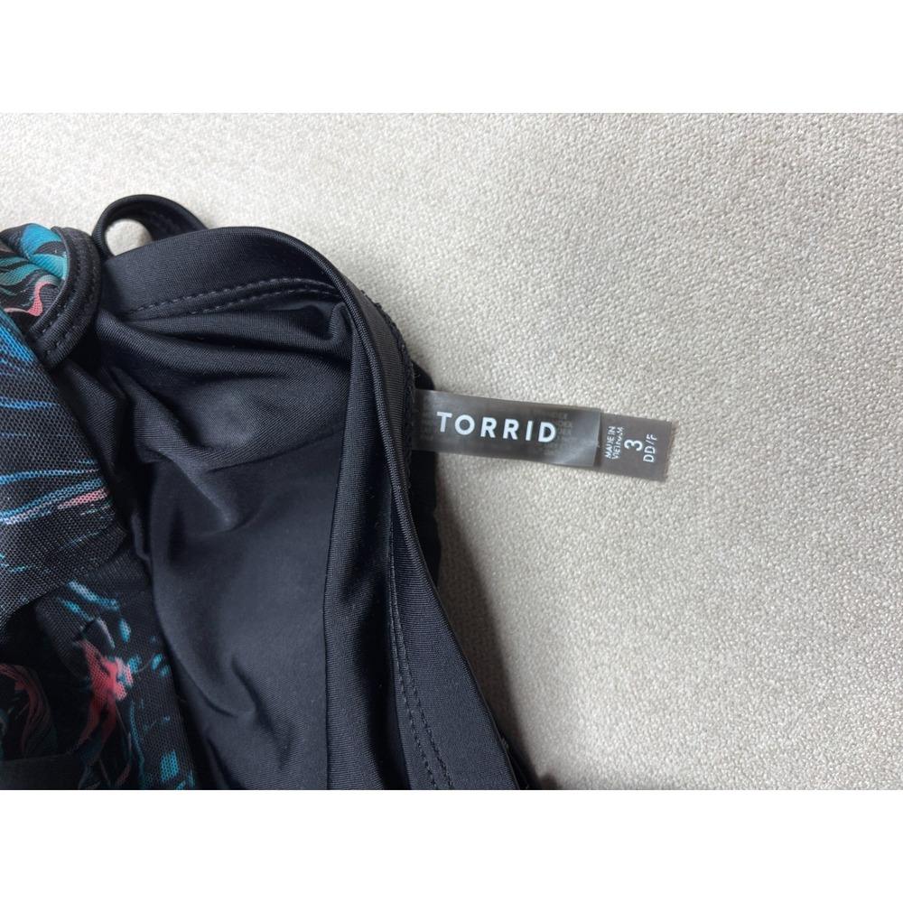 Torrid Swimdress Womens 3 DD/F Black Underwire Long Mesh Overlay Palm Tropical - Picture 8 of 9